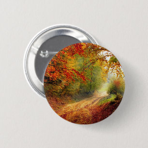 Autumn Leaves and Trees Covering Dirt Road 2 Inch Round Button