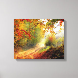 Autumn Leaves and Trees Covering Dirt Road Canvas Print