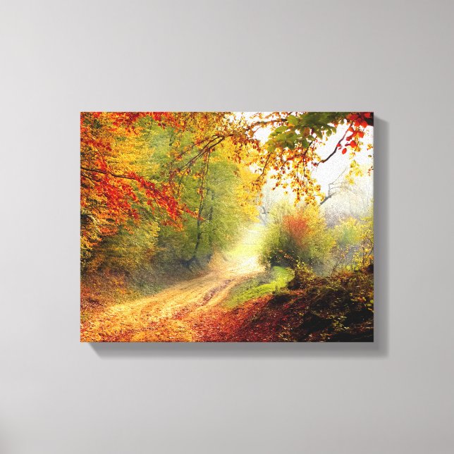 Autumn Leaves and Trees Covering Dirt Road Canvas Print (Front)