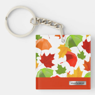 Autumn Leaves and Umbrellas Keychain