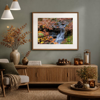 Autumn Leaves and Waterfall Photo Poster