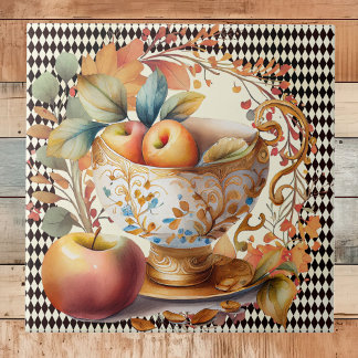 Autumn Leaves Apple Cider & Cup on Black Harlequin Tile