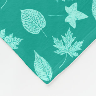 Autumn leaves - aqua and turquoise fleece blanket
