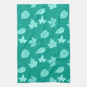 Autumn leaves - aqua and turquoise kitchen towel