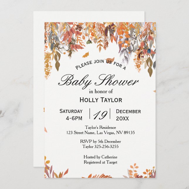 Autumn Leaves Baby Shower Invitation (Front/Back)