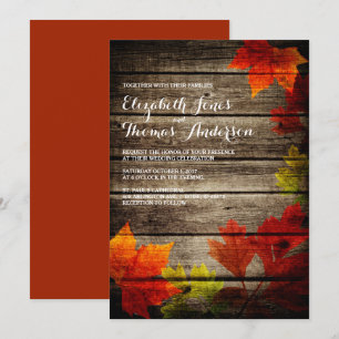 Autumn Leaves Barn Wood Rustic Fall Wedding Invitation