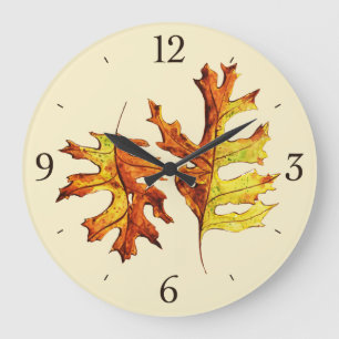 Autumn Leaves Beautiful Nature Watercolor Art Large Clock