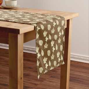 Autumn leaves - beige and chocolate brown  short table runner