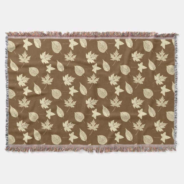 Autumn leaves - beige and chocolate throw blanket (Front)