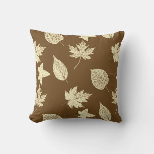 Autumn leaves - beige and chocolate throw pillow