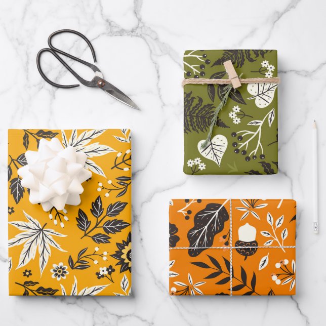Autumn Leaves, Berries & Acorns  Wrapping Paper Sheet (Front)