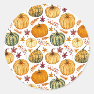 Autumn Leaves, Berries and Pumpkins Classic Round Sticker