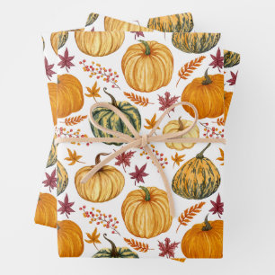 Autumn Leaves, Berries and Pumpkins  Wrapping Paper Sheet