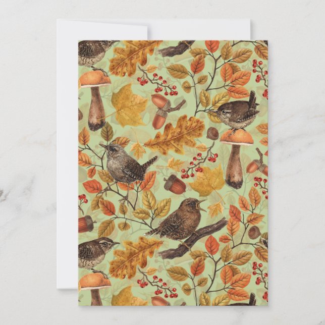 Autumn leaves, berries, mushrooms and wrens (Front)
