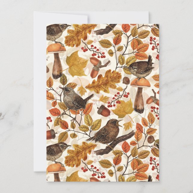 Autumn leaves, berries, mushrooms and wrens (Front)