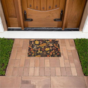 Autumn leaves, berries, mushrooms and wrens doormat