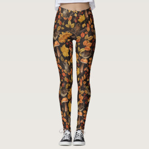 Autumn leaves, berries, mushrooms and wrens leggings