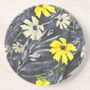 Autumn leaves, berries: watercolor pattern. coaster