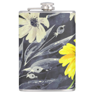 Autumn leaves, berries: watercolor pattern. hip flask