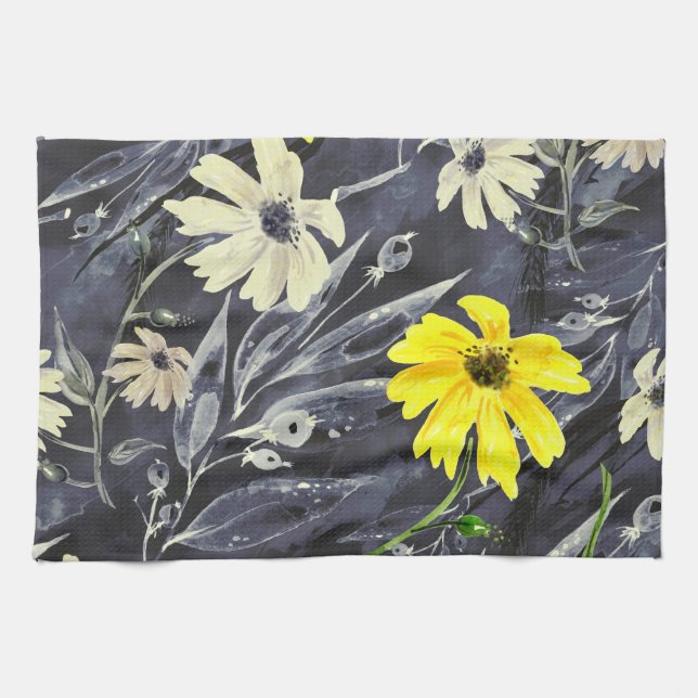 Autumn leaves, berries: watercolor pattern. kitchen towel (Horizontal)