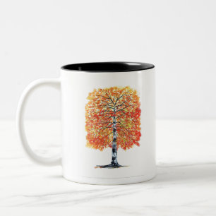 Autumn leaves birch watercolor fall autumn tree Two-Tone coffee mug