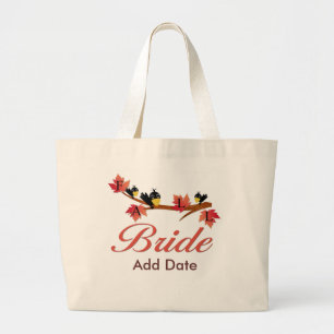 Autumn Leaves Birds Fall Bride Large Tote Bag