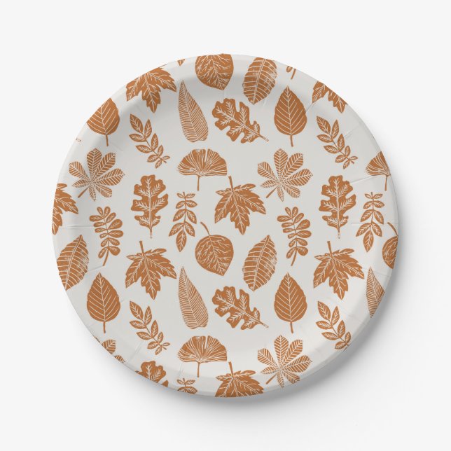 Autumn Leaves Block Print Paper Plate (Front)