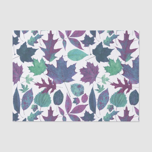 Autumn Leaves Blue Purple Turquoise Tissue Paper (Front)