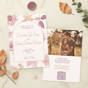 Autumn Leaves Blush Terracotta Photo Wedding Invitation