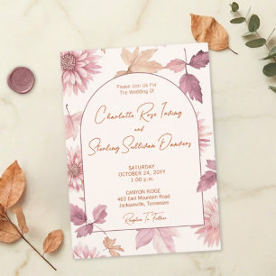 Autumn Leaves Blush Terracotta Photo Wedding Invitation