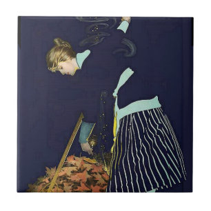 Autumn Leaves Bonfire by C Coles Phillips Tile