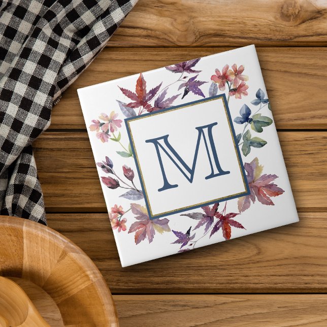 Autumn Leaves Border Monogram Tile (Creator Uploaded)