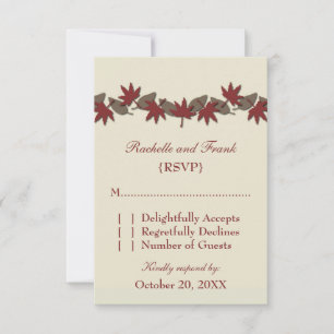 Autumn Leaves Border RSVP Card, Red/Brown Card