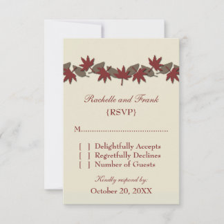 Autumn Leaves Border RSVP Card, Red/Brown Card