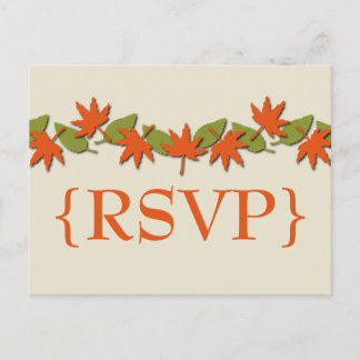 Autumn Leaves Border RSVP Postcard, Orange/Green Invitation Postcard