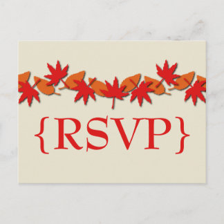 Autumn Leaves Border RSVP Postcard, Red/Orange Invitation Postcard