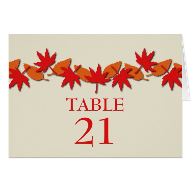 Autumn Leaves Border Table Card, Red/Orange (Front Horizontal)