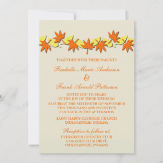 Autumn Leaves Border Wedding Invite, Orange/Yellow Invitation