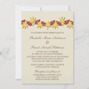 Autumn Leaves Border Wedding Invite, Yellow/Red Invitation