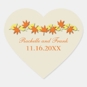Autumn Leaves Border Wedding Sticker Orange Yellow