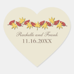 Autumn Leaves Border Wedding Stickers, Yellow/Red Heart Sticker
