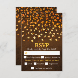 Autumn Leaves Brown Grunge Wedding Meal Choice RSVP Card