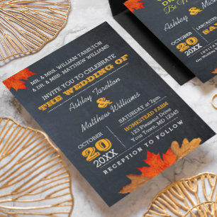 Autumn Leaves Chalkboard Wedding Invitation
