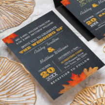 Autumn Leaves Chalkboard Wedding Invitation