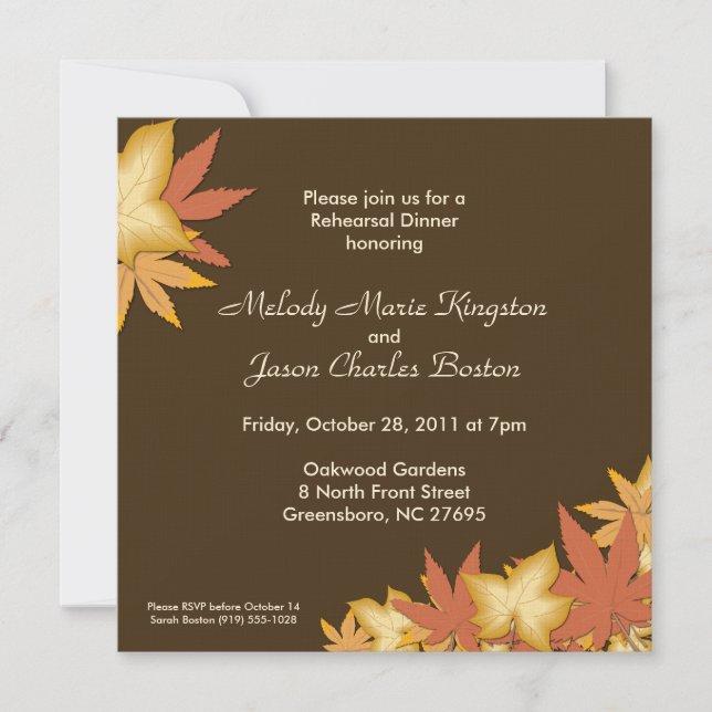 Autumn Leaves Chocolate Brown Square Invitations (Front)