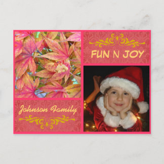 Autumn leaves christmas photo pink holiday postcard
