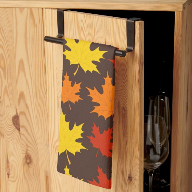 Autumn Leaves Colourful Pattern Kitchen Towel (Thirds Fold)