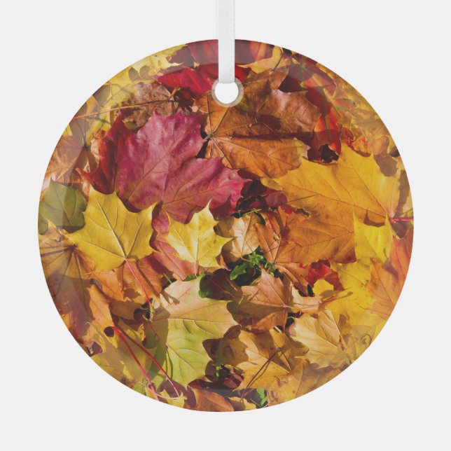 Autumn Leaves: Colourful Seamless Array. Glass Ornament (Front)