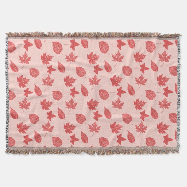 Autumn leaves - coral orange and pink throw blanket (Front)
