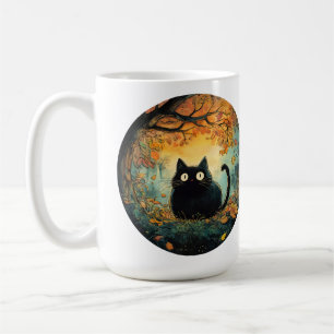 Autumn leaves cozy fall black cat in the magic for coffee mug